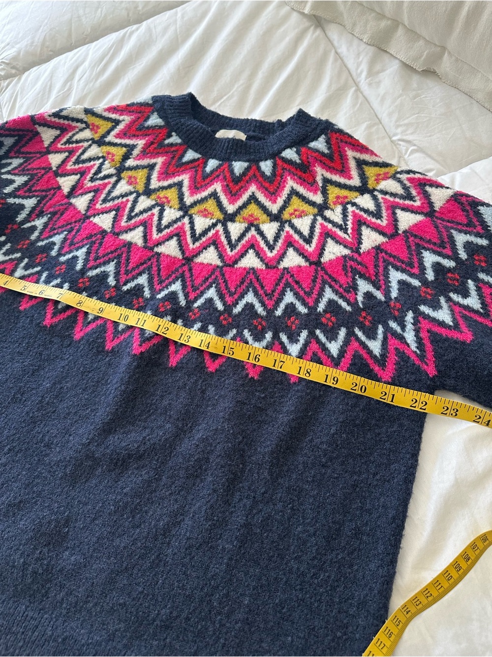 Caslon Nordstrom Fair Isle Crewneck Navy Sweater with Accents size large - Picture 8 of 11